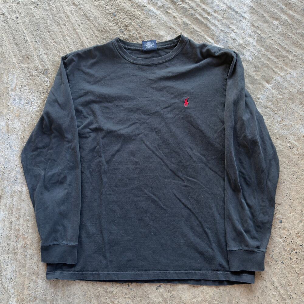 Vintage Polo Ralph Lauren Black Long Sleeve Shirt Men's Large Blank Essential